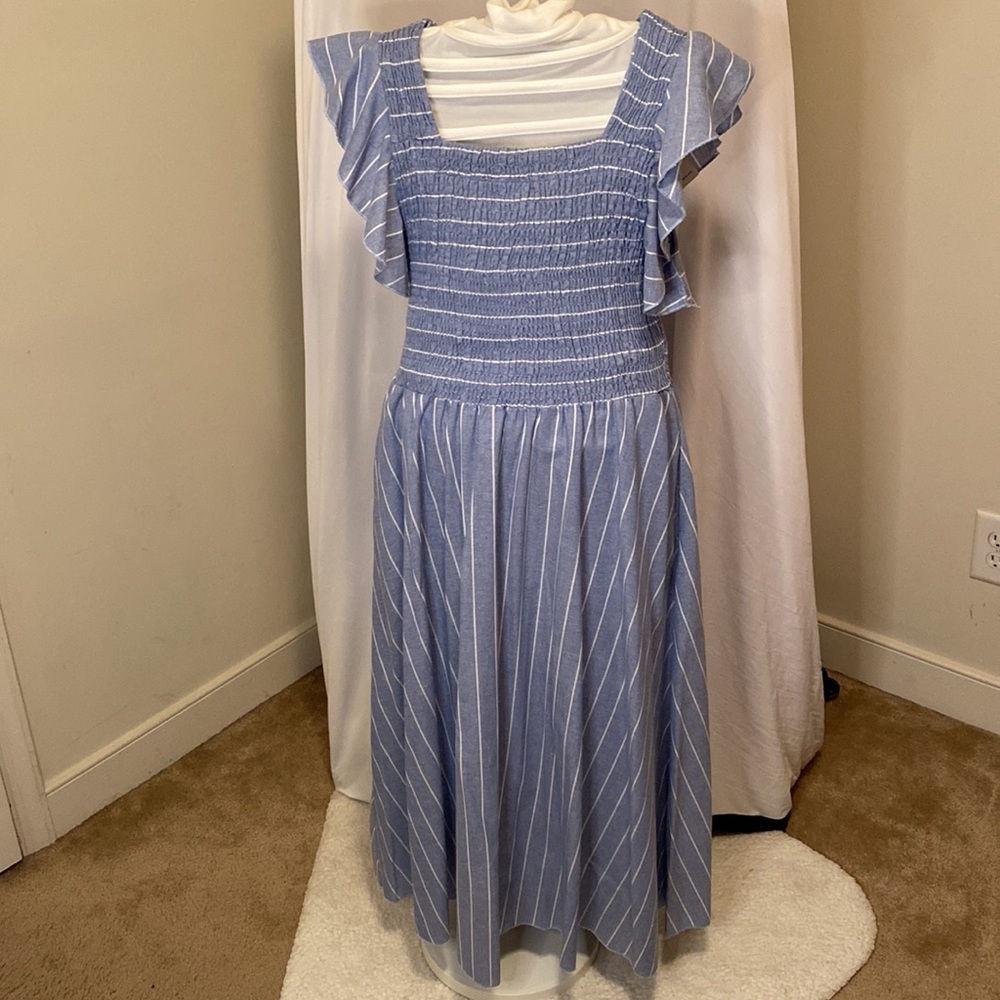 Size Large Simplee Apparel cotton-denim striped dress.